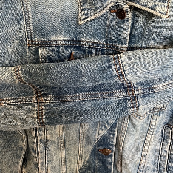 Free People Rumors blue cropped denim jacket with patchwork detailing, size S - Picture 7 of 8